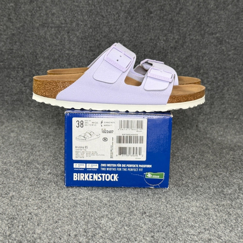 Birkenstock Arizona Sandal Womens 7 Lavender Fog Birkibuc Buckle Slide Flip Flop